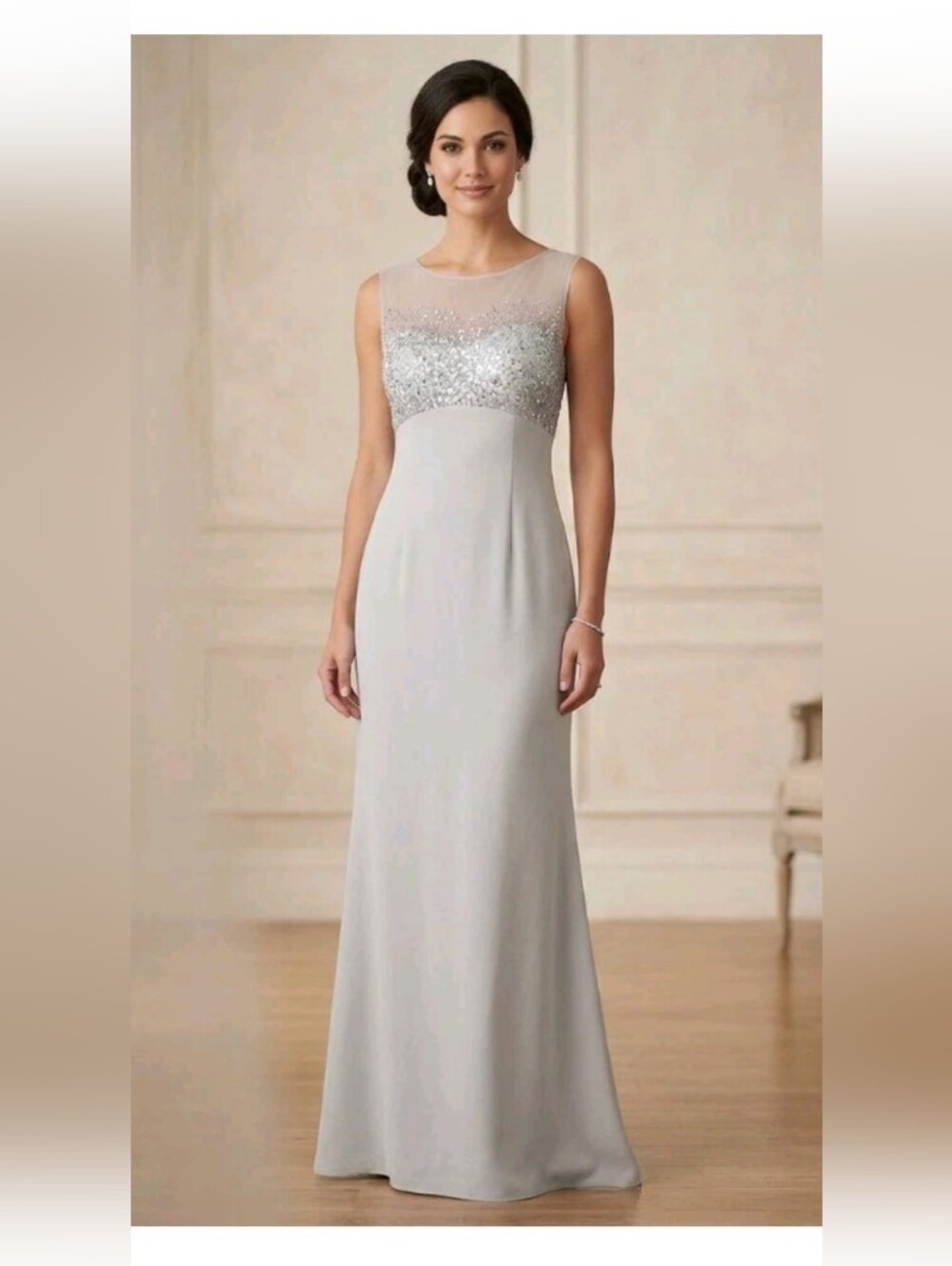 Daymor Couture by C.Mercedes Ferreira Beaded Sleeveless Gown Silk Womens Size 8